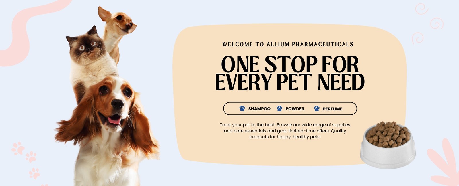 Peach And Orange Minimalist Illustrative Pet Care And Supply Banner (1600 x 650 px)
